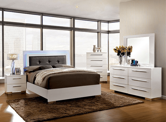 Clementine Glossy White King Bed with LED Lighting