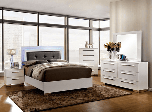 Clementine Glossy White King Bed with LED Lighting