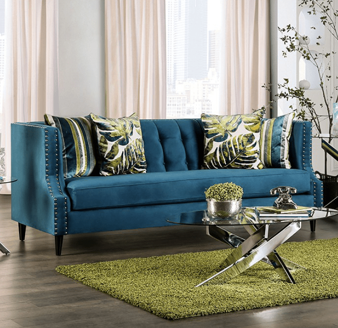 Azuletti Transitional Velvet Sofa in Dark Teal