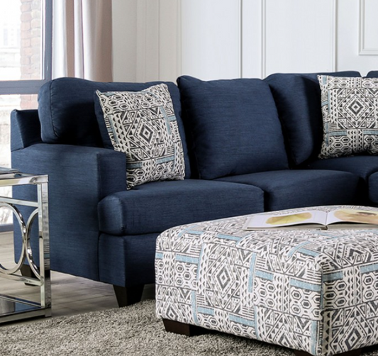 Bayswater Contemporary Sectional in Navy Blue Denim-Like Upholstery