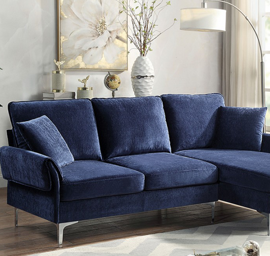 Cirebon Contemporary Sectional in Navy Blue Chenille