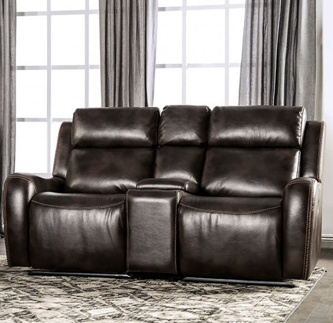Barclay Dark Brown Leatherette Power Motion Sofa - Furniture of America