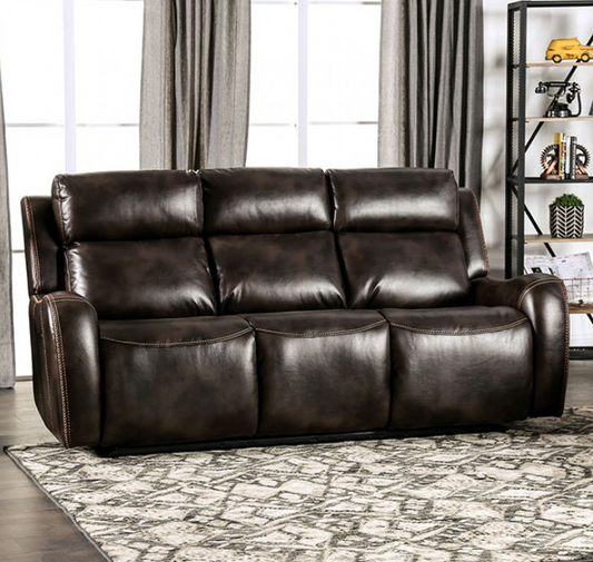Barclay Dark Brown Leatherette Power Motion Sofa - Furniture of America