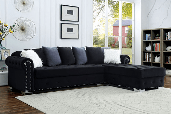 Wilmington Studded Velvet Glam Sectional in Black