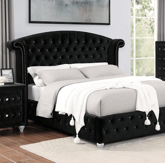 Zohar Tufted Velvet King Glam Bed - Furniture of America