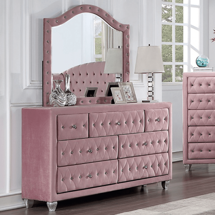 Zohar Velvet Glam 7-Drawer Dresser with Crystal Knobs - Furniture of America - Finally Home Furnishings LLC