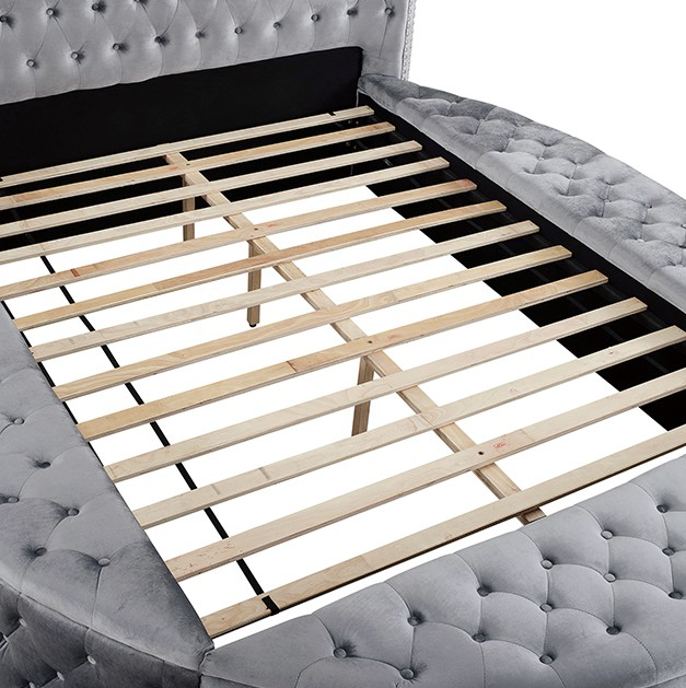 Sansom Gray Velvet Queen Glam Bed - Furniture of America