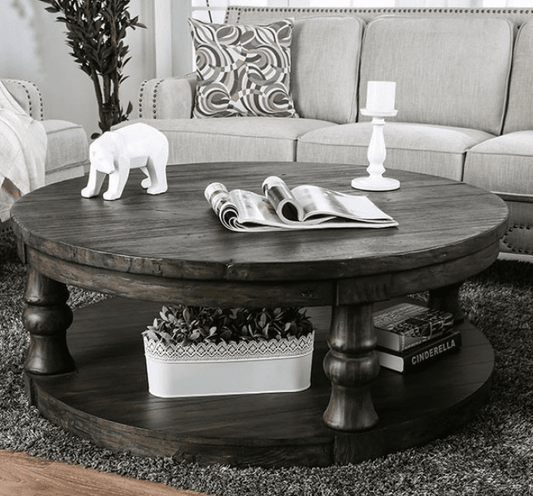 Mika Traditional Solid Wood Round Coffee Table in Antique Gray