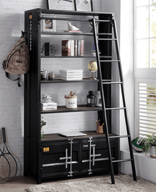 Dipiloh Industrial Bookcase with Storage & Ladder