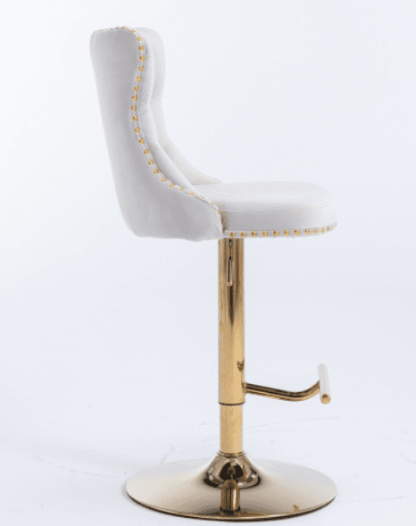 A&A Furniture Velvet Swivel Bar Stools with Gold Base Set of 2