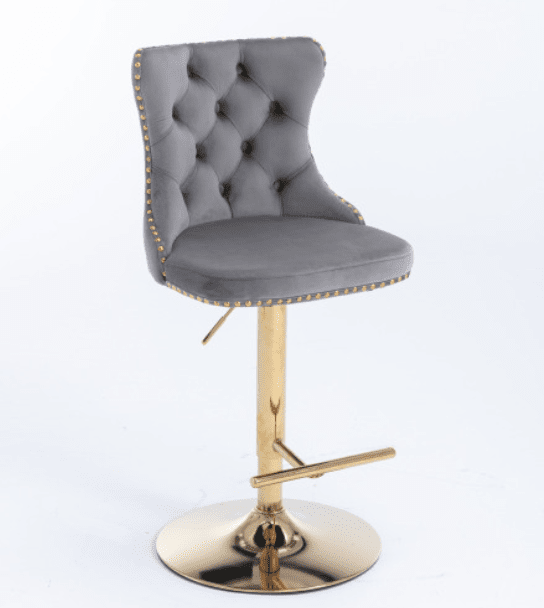 A&A Furniture Velvet Swivel Bar Stools with Gold Base Set of 2