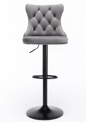 A&A Furniture Swivel Bar Stool in Soft Velvet with Black Metal Base Set of 2