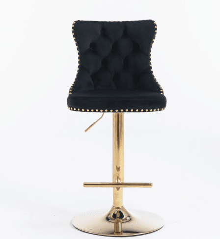 A&A Furniture Velvet Swivel Bar Stools with Gold Base Set of 2