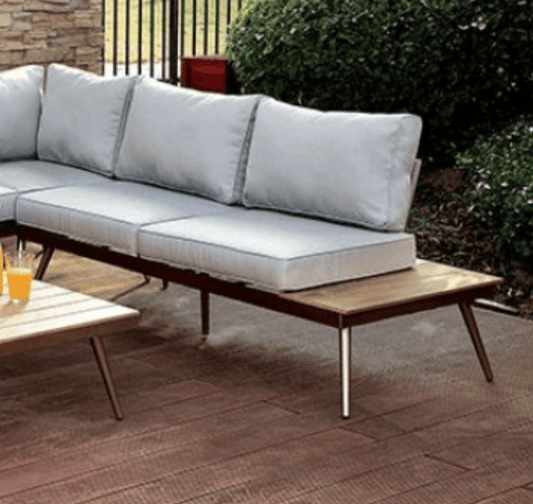 Evita Mid-Century Modern Plank Style Patio Sectional