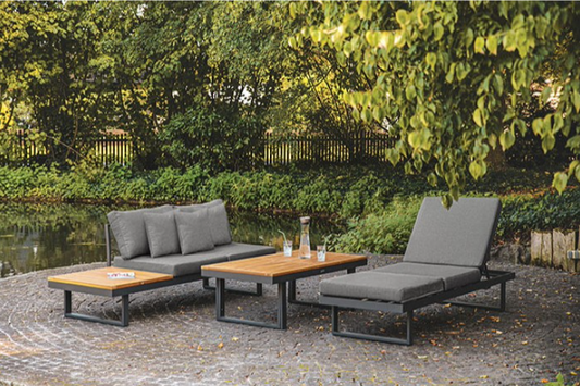 San Jose Modular Patio Sectional in Aluminum & Teak Wood