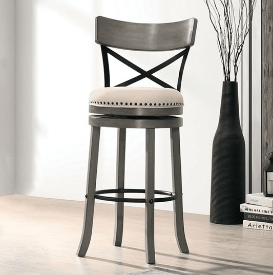 Clarence Transitional Swivel Bar Stool in Light Gray