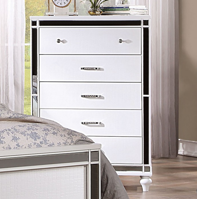 Brachium Contemporary Mirrored King Panel Bed with LED Lights