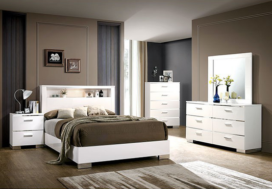 Carlie White High Gloss Bedroom Set - Queen