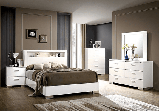 Carlie White High Gloss Bedroom Collection - Queen