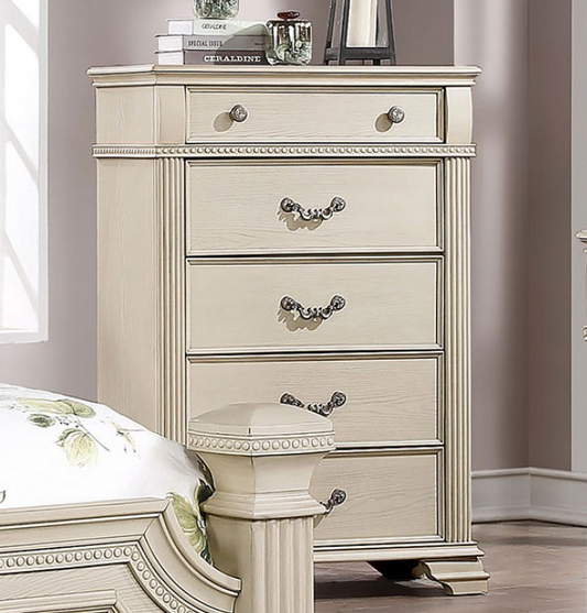 Pamphilos Traditional 5-Drawer Chest in Antique White