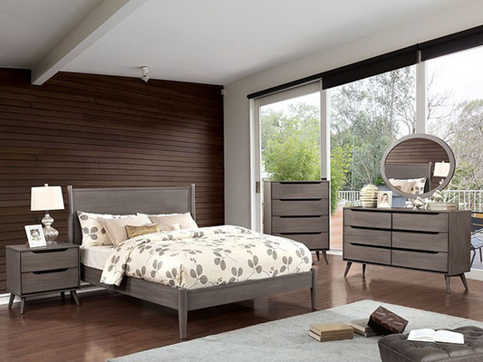 Lennart II Gray Finish Mid-Century Modern Queen Platform Bed