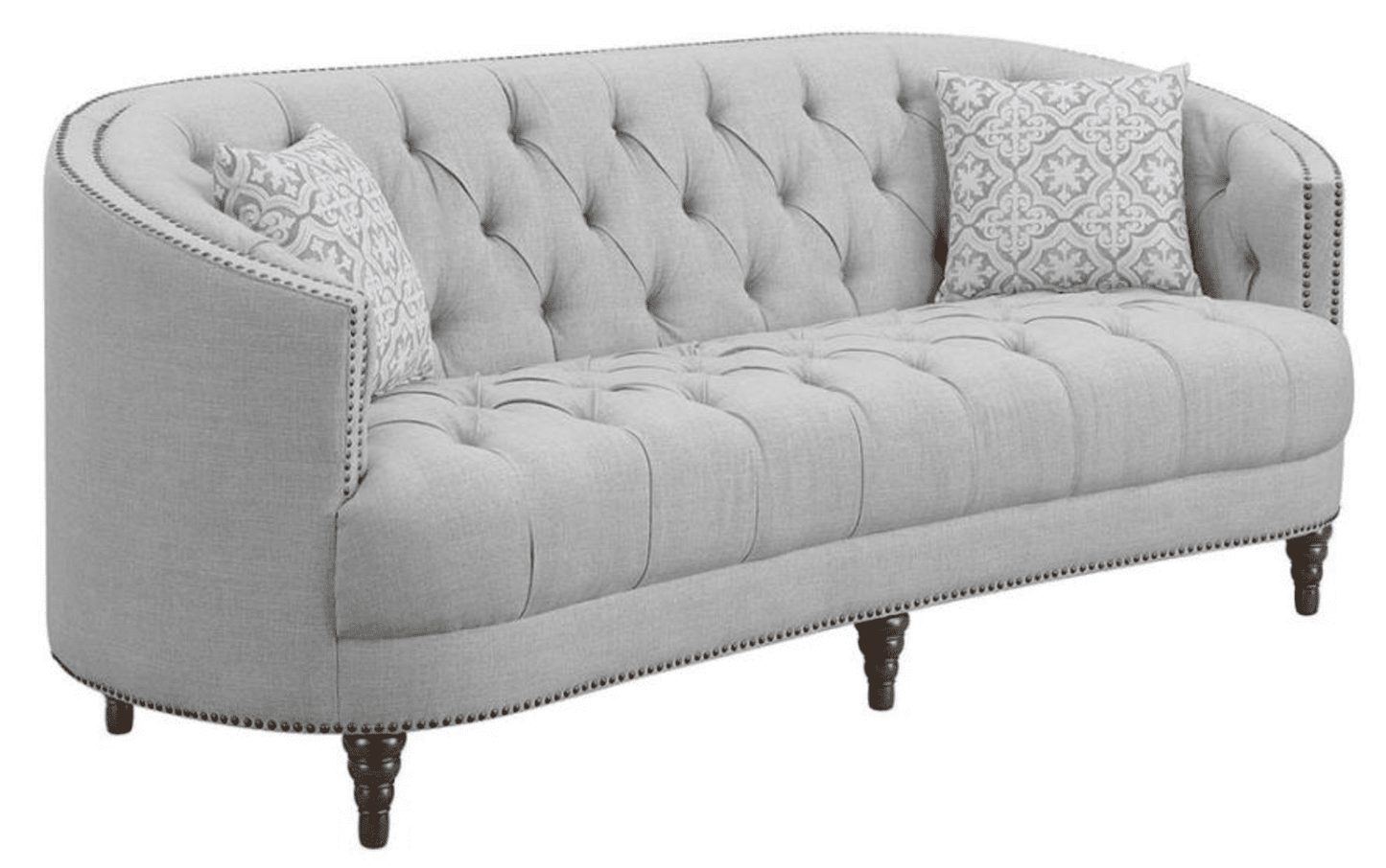 Avonlea Light Grey Tufted Linen "C" Shape Sofa with Turned Feet