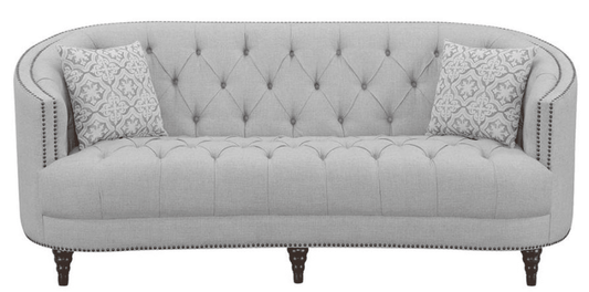 Avonlea Light Grey Tufted Linen "C" Shape Sofa with Turned Feet