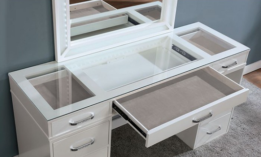 Vickie Vanity Set in White with Jeweled Handles