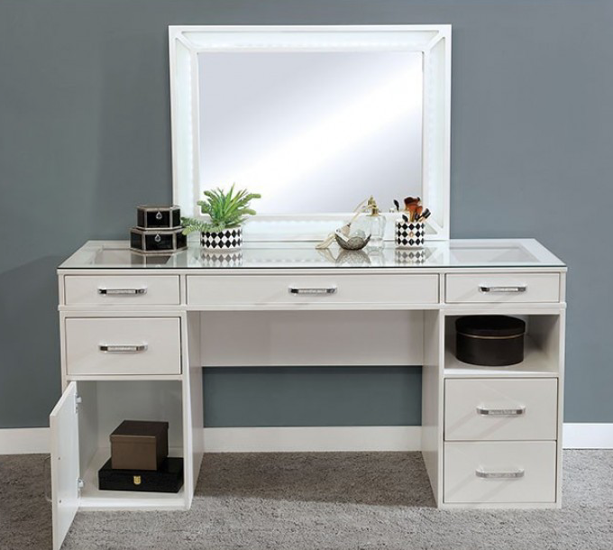 Vickie Vanity Set in White with Jeweled Handles