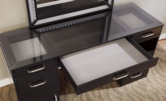 Vickie Vanity Set in Obsidian Gray with Jeweled Handles