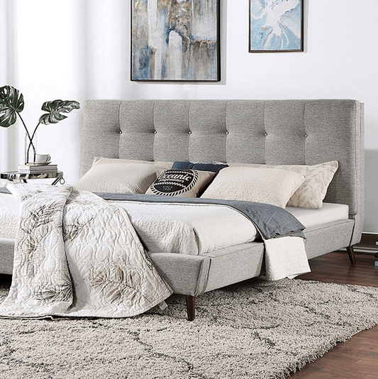 Leomin Mid-Century Platform Bed in Gray with Walnut Feet - King