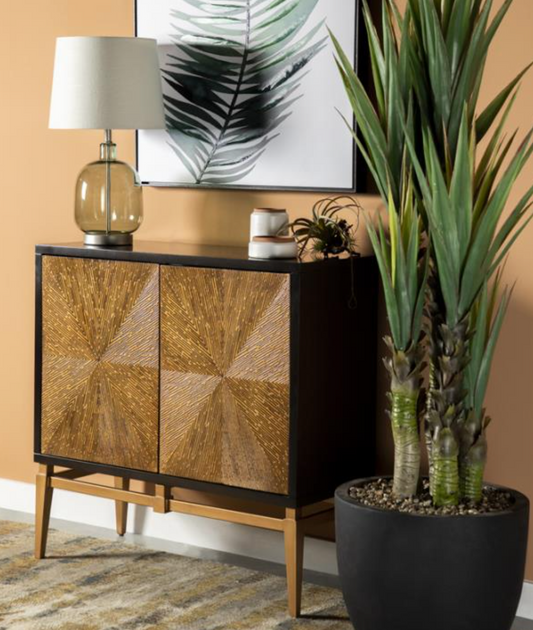 Zira Sunburst 2-door Accent Cabinet Brown and Antique Gold