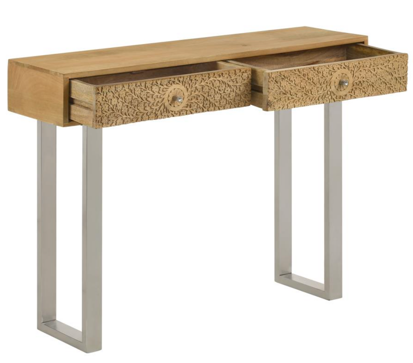 Draco Console Table With Hand Carved Drawers Natural