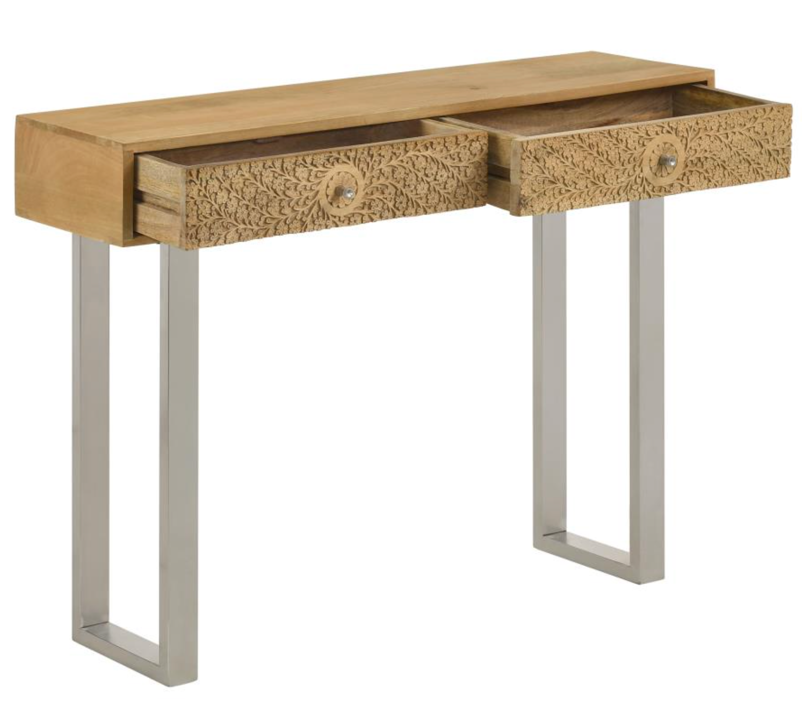 Draco Console Table With Hand Carved Drawers Natural