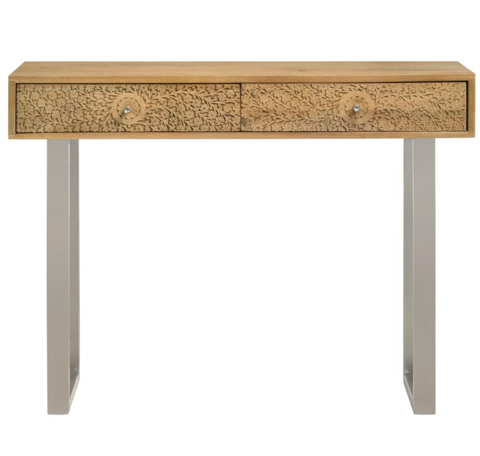 Draco Console Table With Hand Carved Drawers Natural