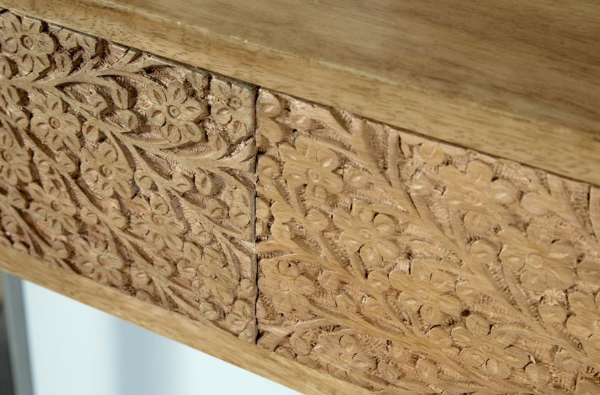Draco Console Table With Hand Carved Drawers Natural