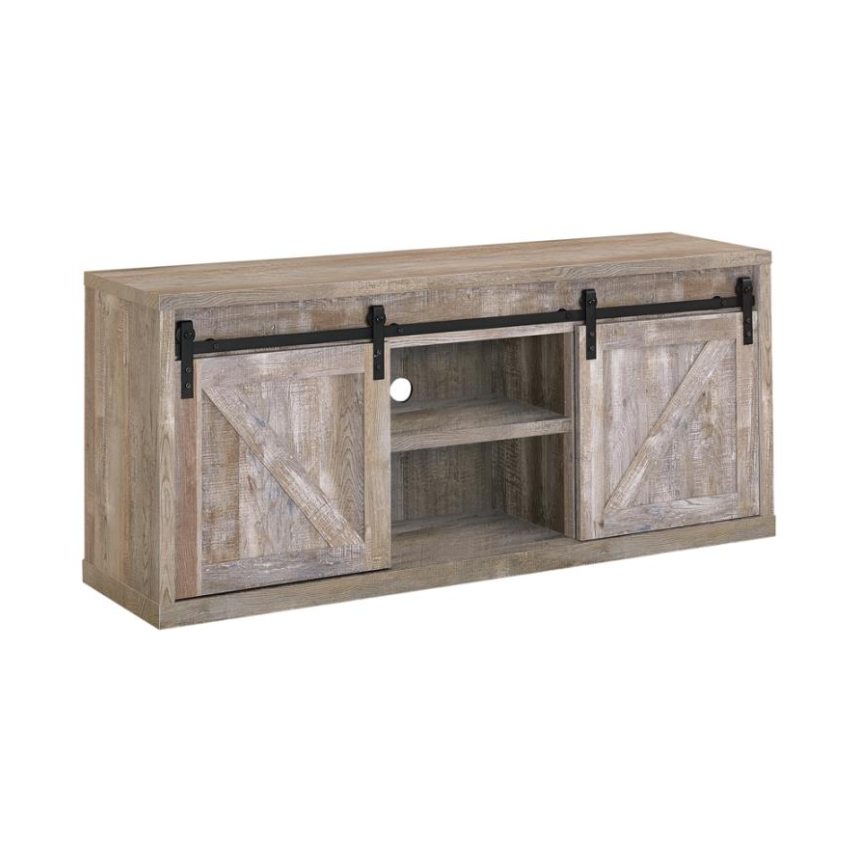 Brockton 3-Shelf Sliding Doors TV Console Weathered Oak