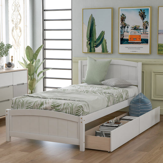 Twin size Platform Bed with Two Drawers, White