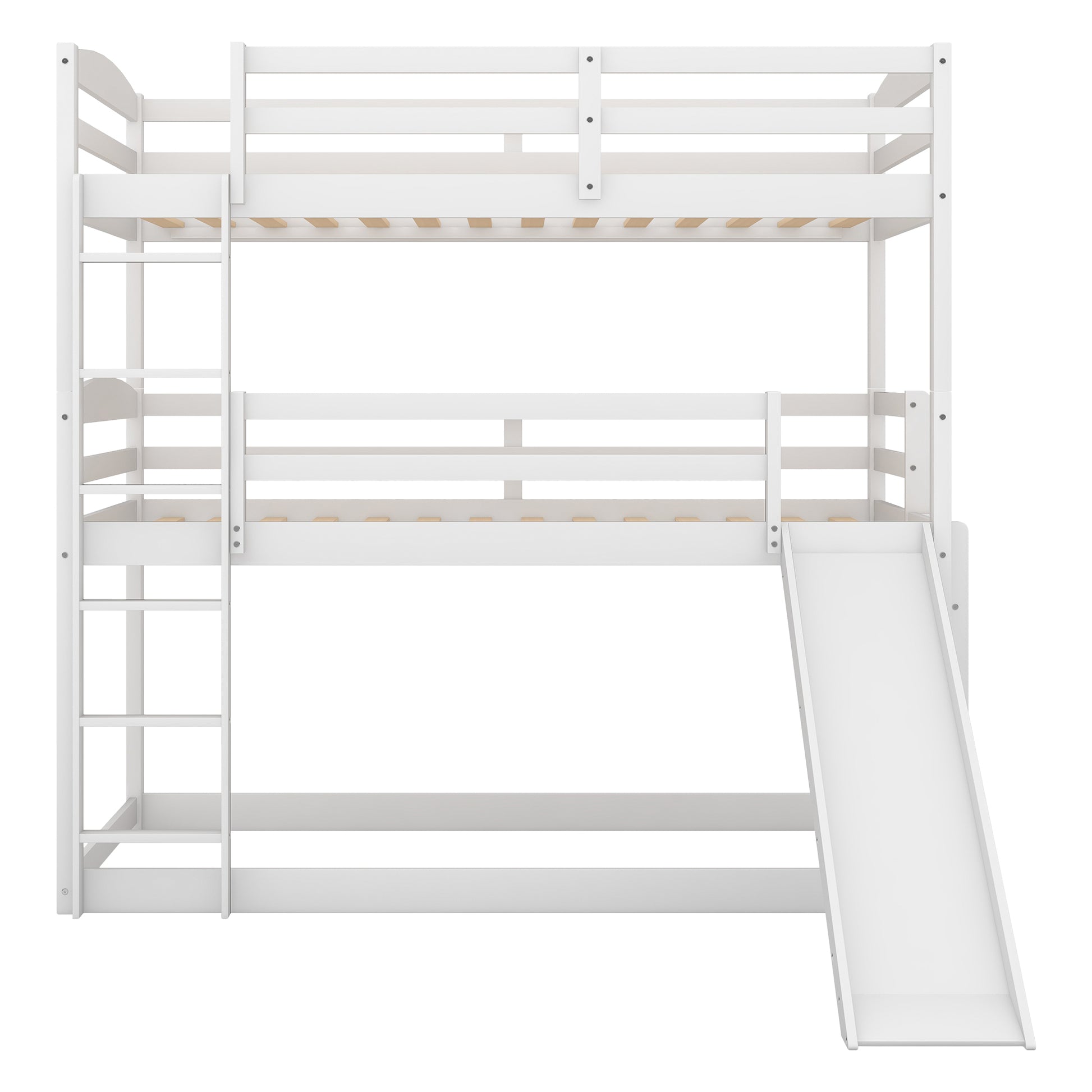 Twin over Twin over Twin Adjustable Triple Bunk Bed with Ladder and Slide in White