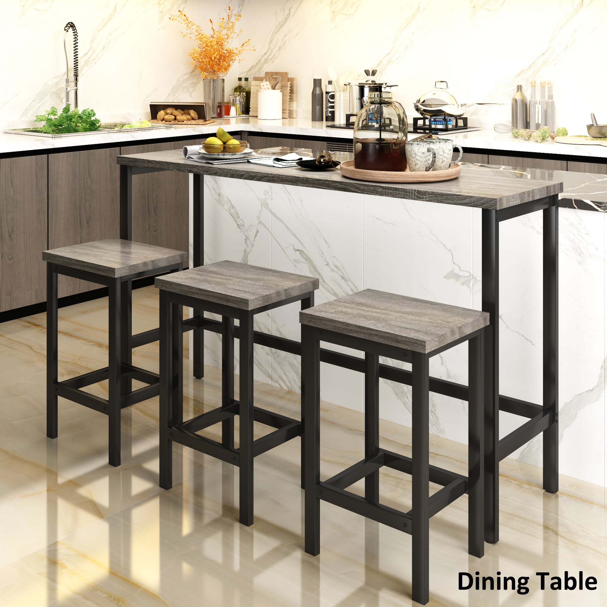 TOPMAX Counter Height Extra Long Dining Table Set with 3 Stools