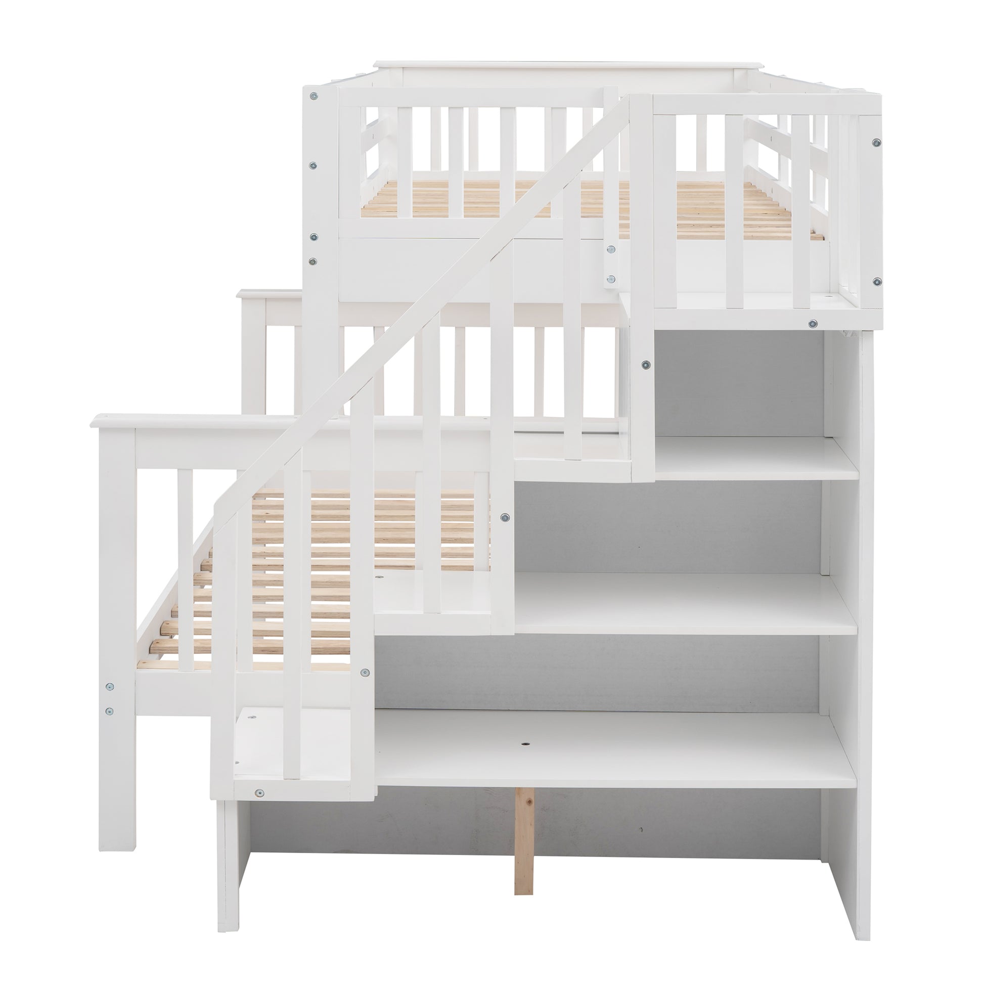 Stairway Twin-Over-Full Bunk Bed with Twin Size Trundle - White
