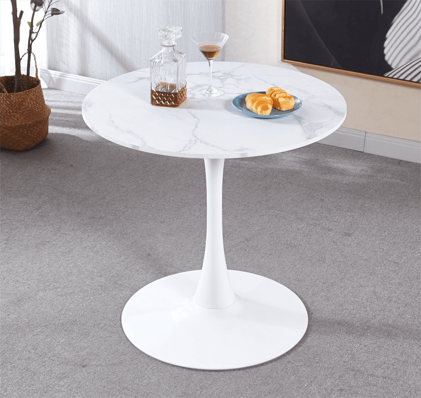 31" White Faux Marble Tulip Table