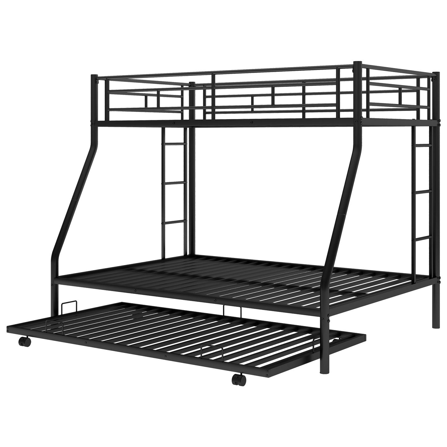 Twin over Full Metal Bunk Bed with Twin Trundle in Black