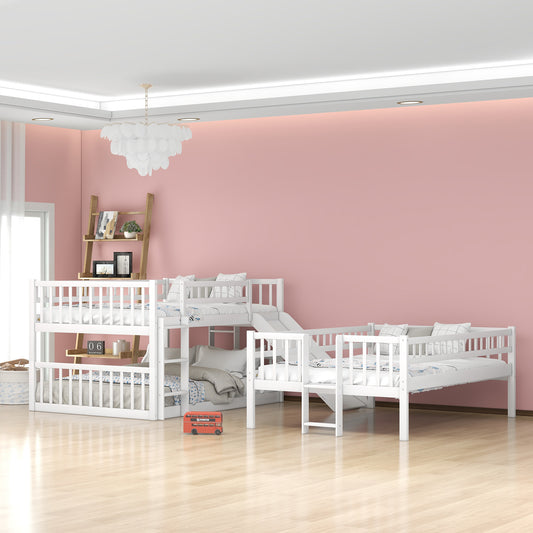 Full-Over-Full-Over-Full Triple Bed with Built-in Ladder and Slide
