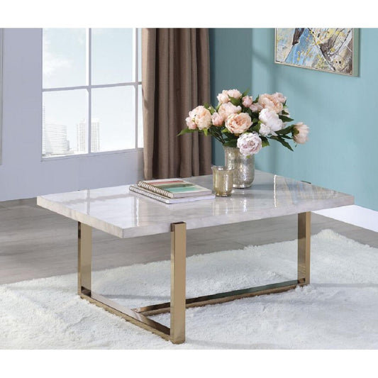 ACME Feit Coffee Table in Faux Marble & Champagne 83105