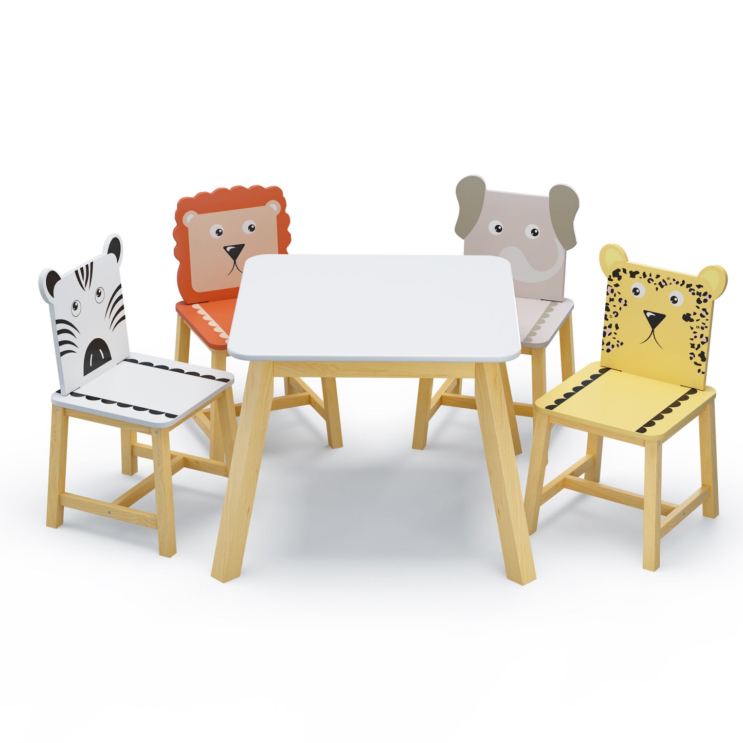 Moonriver Kids Wood Table with 4 Chairs Set Cartoon Animals