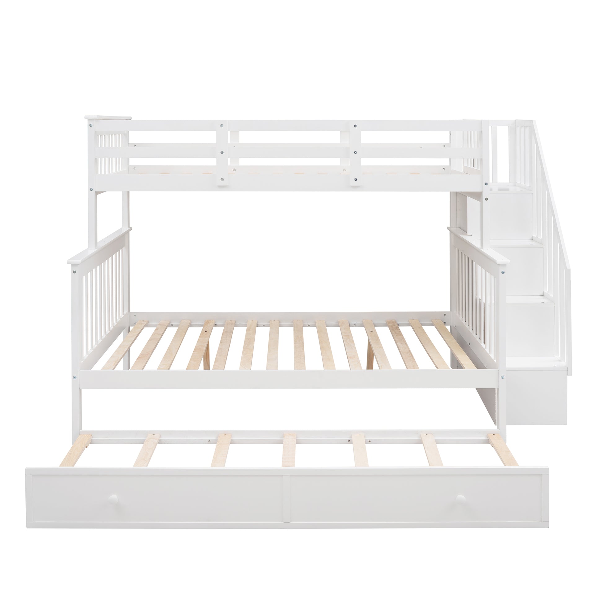 Stairway Twin-Over-Full Bunk Bed with Twin Size Trundle - White