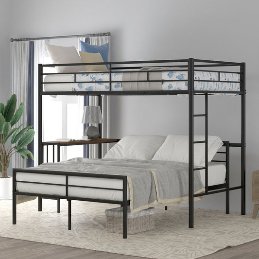 Twin Over Full Metal Bunk Bed with Desk & Ladder in Black