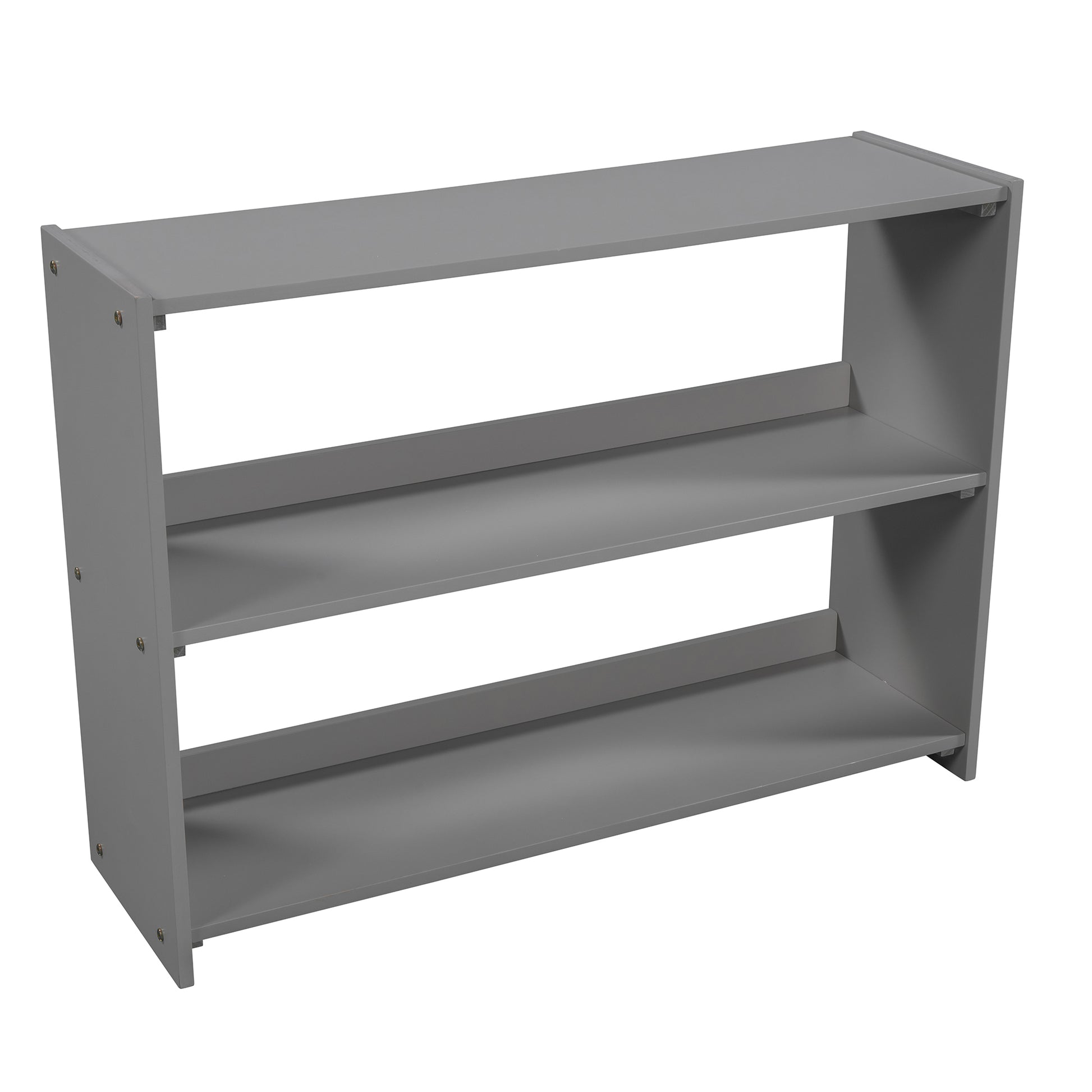 Low Loft Bed with Attached Bookcases and Separate 3-tier Drawers - Gray