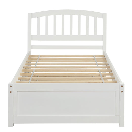 Homey Life Twin size Platform Bed Wood Bed Frame with Trundle, White